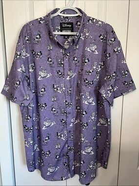 RSVLTS Disney Purple Short-Sleeve Mickey Mouse Button-Down Shirt XXL